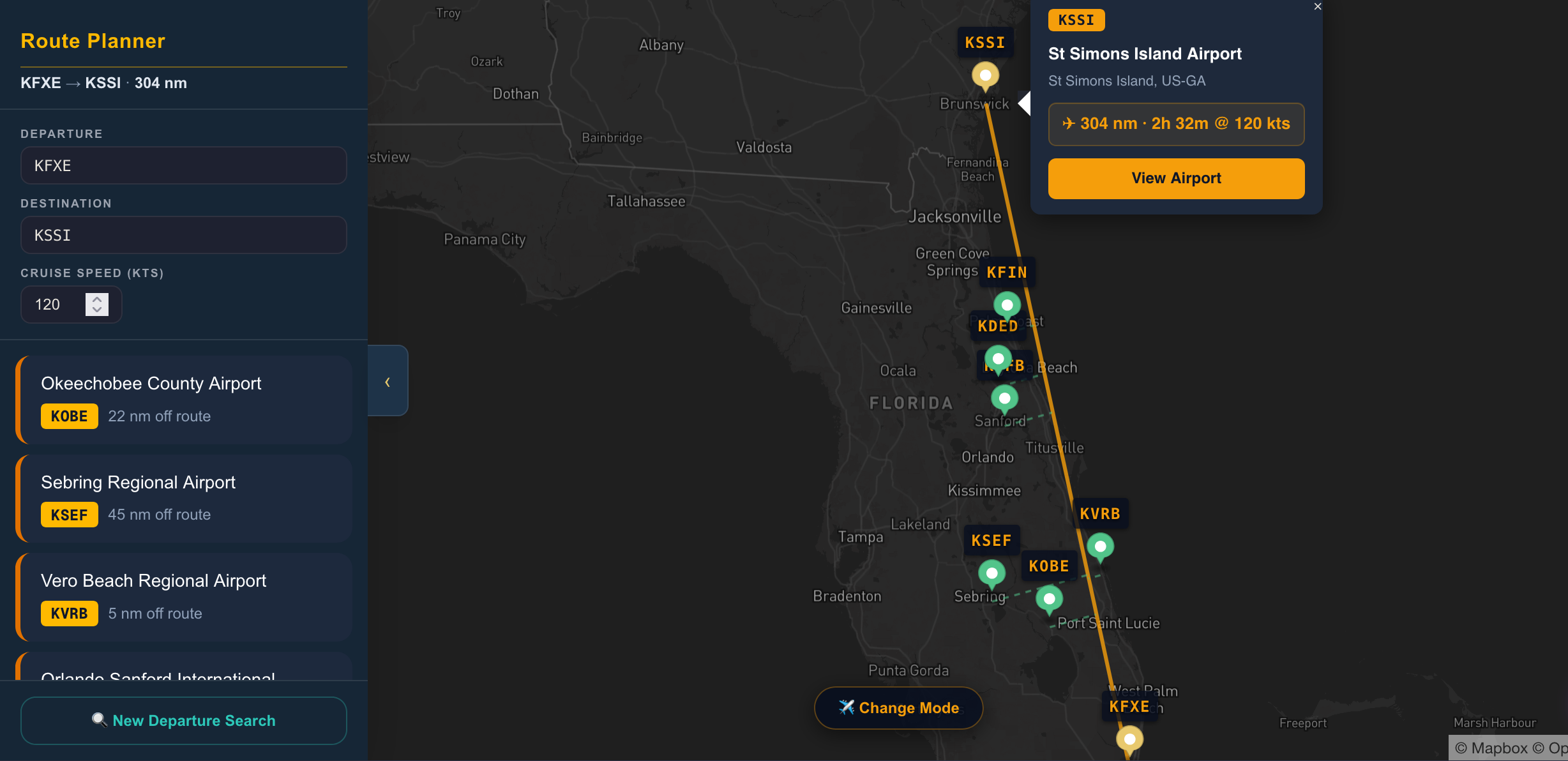 PilotsDiner route planner preview